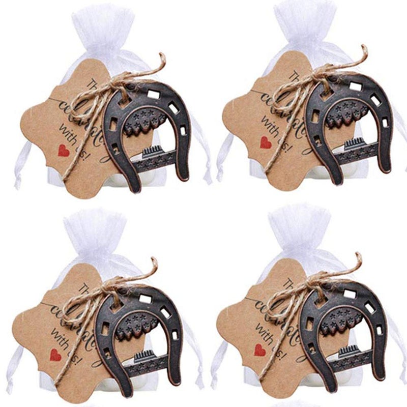 Bodosac 30pcs Cast Iron Lucky Horseshoes Opener with Tag Cards Sheer Bag for Vintage Wedding Favors Party Favor Decorations - Image 1